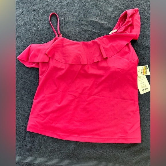 Time & Tru One Shoulder Ruffle Bathing Suit Top Size Large Fuchsia Pink NWT - Picture 12 of 12